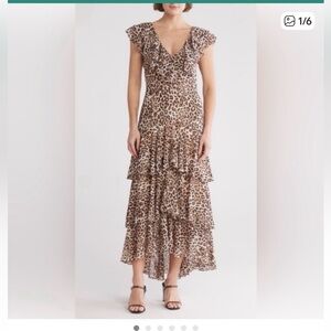 Wayf Leopard Print Ruffle Maxi Dress